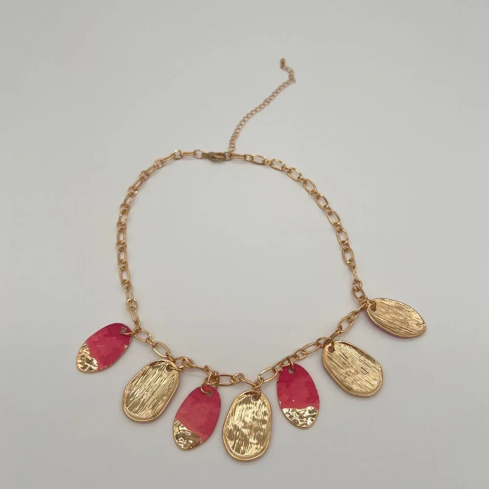 NWOT ๐ฅ 18" Pink & Gold Teardrop Necklace w/ 4" Extender Women's Time And Tru - Picture 5 of 6
